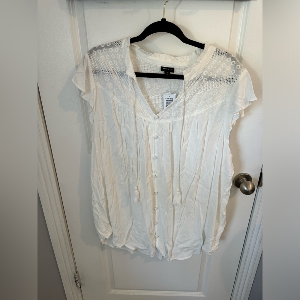 White Lace Peasant Top